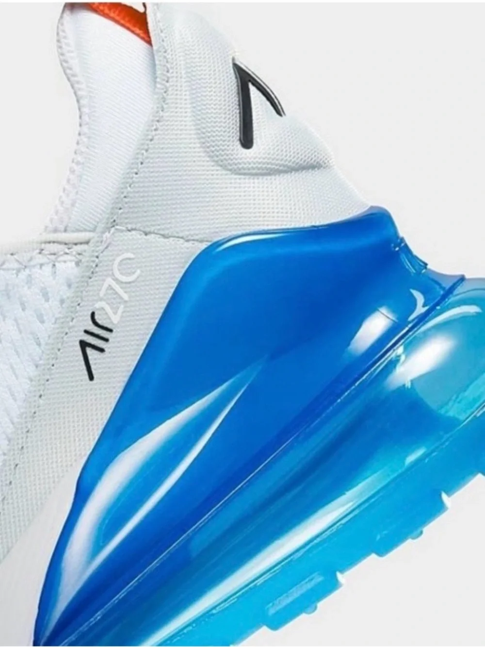 Nike Air Max 270 White with Blue Heel and Red Pull Tab